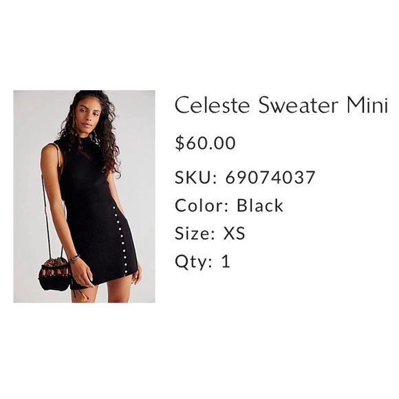 Free People Celeste Mini Sweater Dress Black XS - Picture 4 of 5
